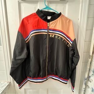 P.E Nation Base Line Black Bomber Jacket with Red and Peach Panels